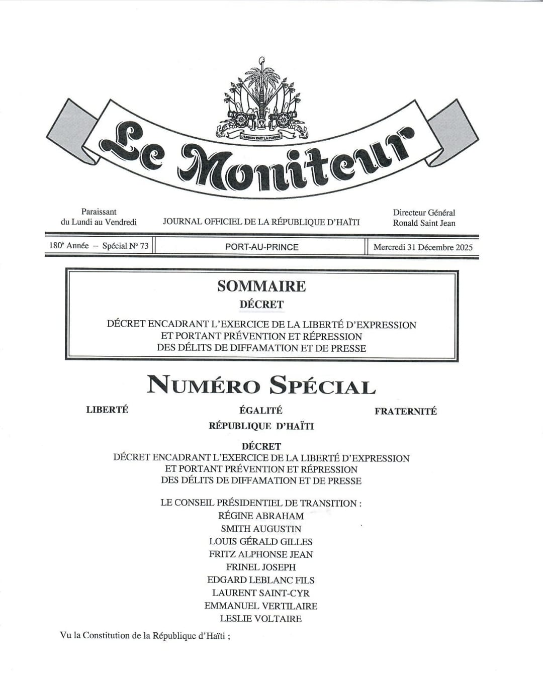 Décret sur la profession du journalisme en Haïti